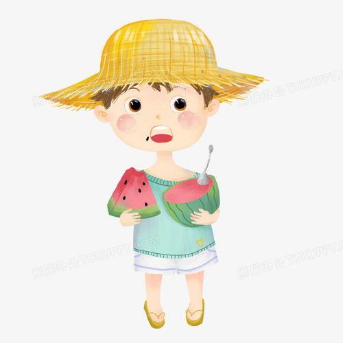 小孩吃瓜图片手绘,小宝贝欢乐吃瓜瞬间